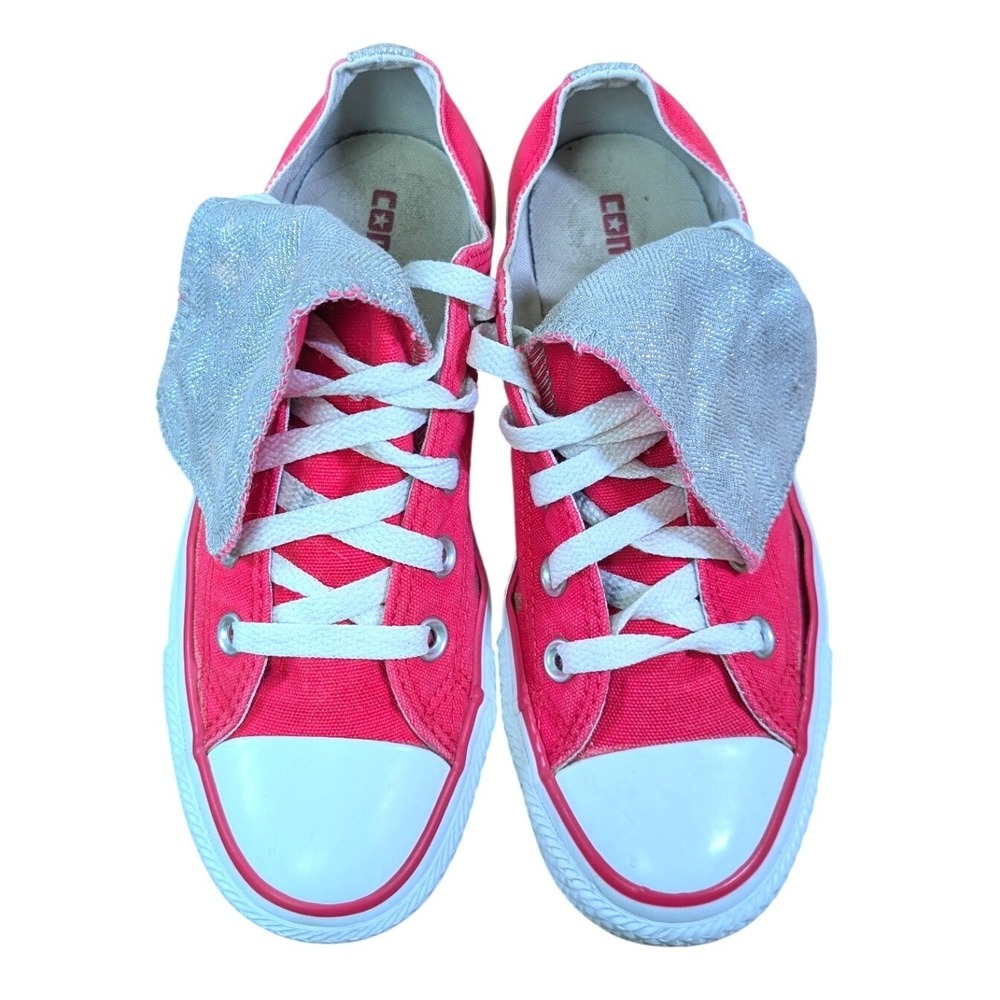 Converse All Star US 6 Women's Pink & Silver Low Top Sneakers Fold Over Tongue - Picture 5 of 9